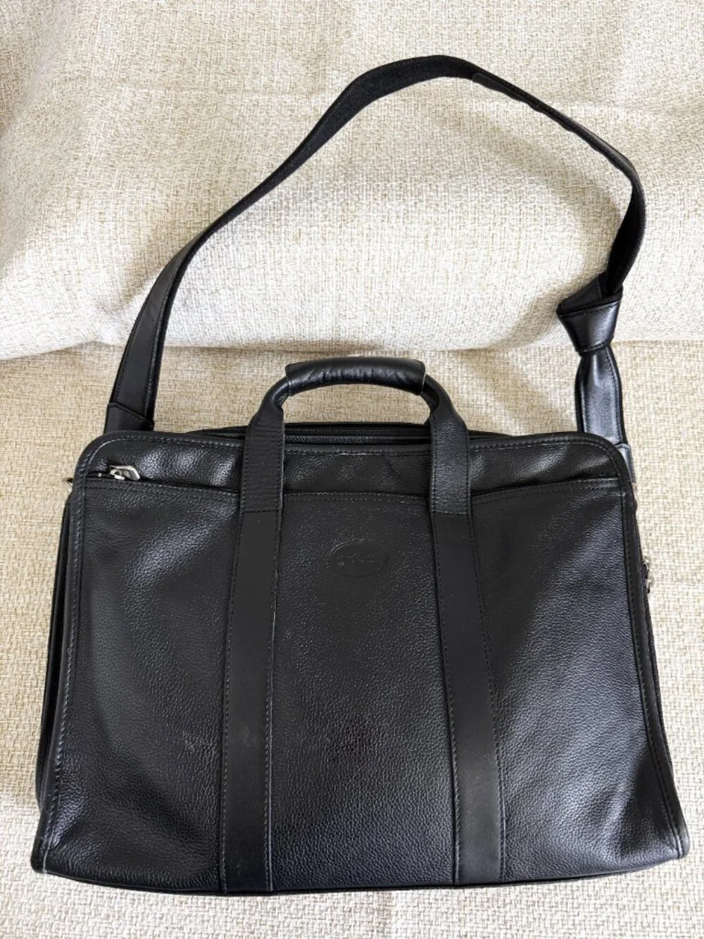 Longchamp Paris Laptop bag Black leather computer Case crossbody bag